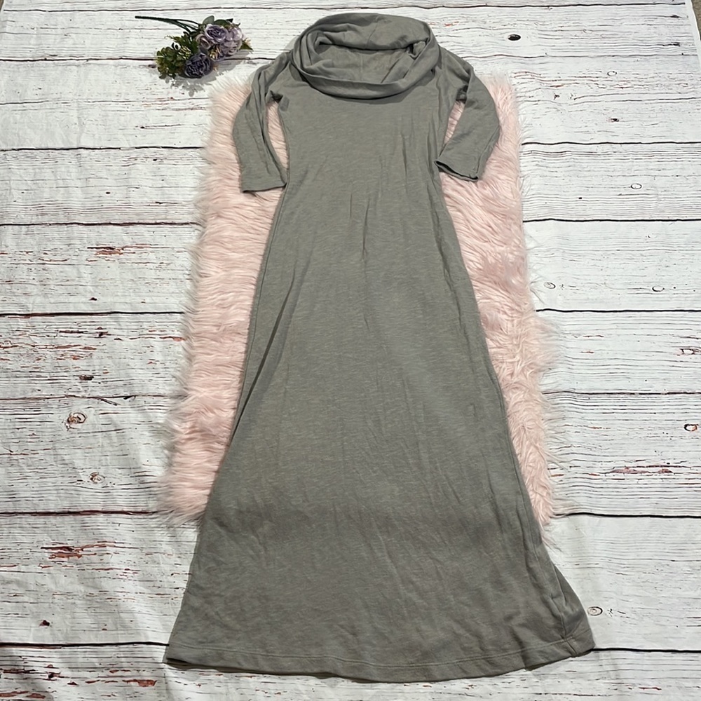 James Perse Gray Cowl Neck 3/4 Sleeve Midi Lounge Dress